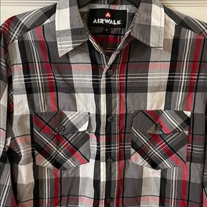 Airwalk Men's Casual Plaid Shirt - Red, Black, Gray, and White